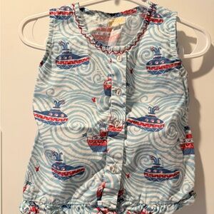 Almirah Cotton Block Print Blue and Red Submarine Blouse and matching shortie.